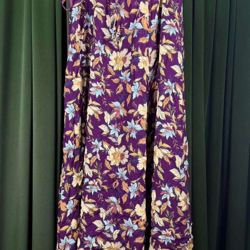 LL Bean Purple Floral Midi Skirt Tie Waist Cottagecore Rayon Womens Small
